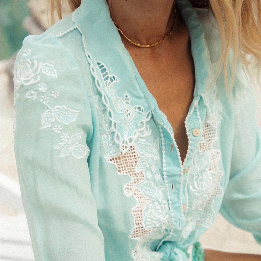 CHASING UNICORNS Crazy Little Thing Called Love silk + embroidered Blous…
